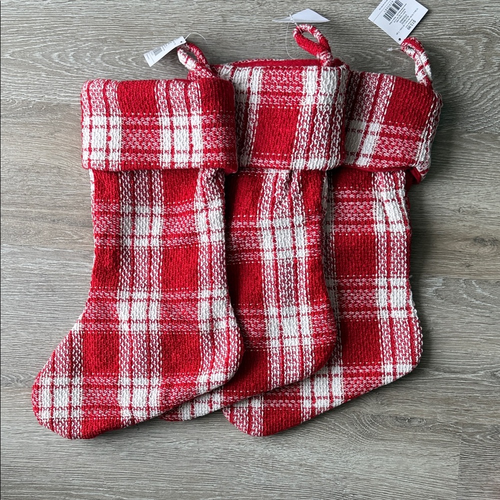 Festive Red and White Plaid Christmas Stocking